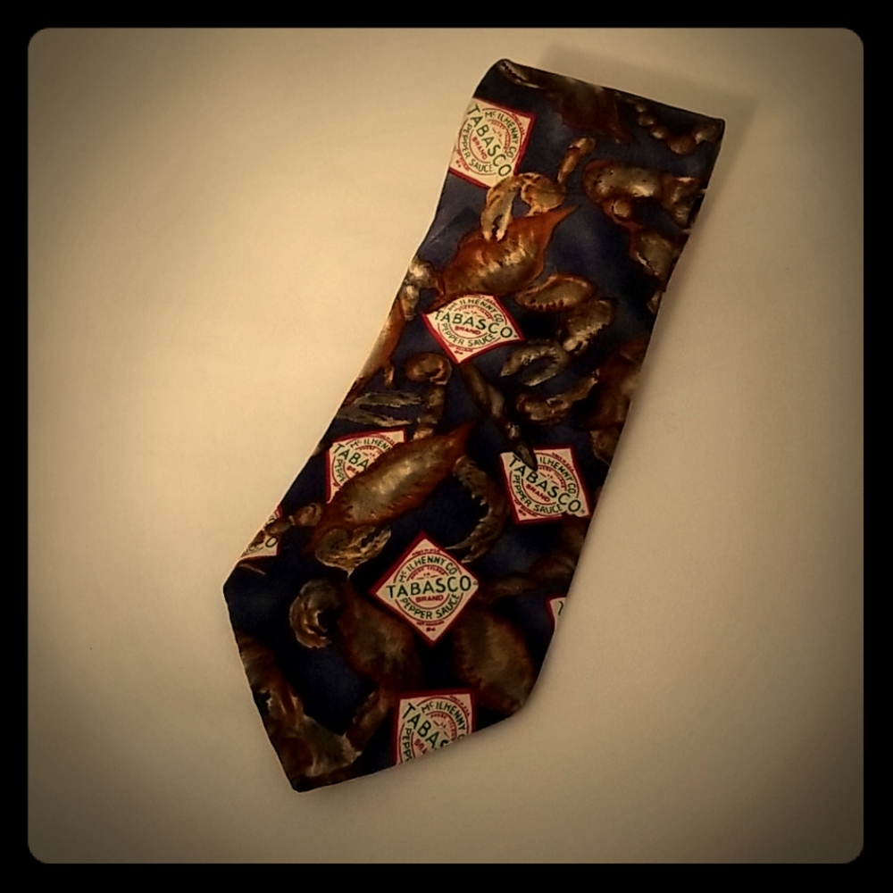 Men's neck tie Tabasco Sauce and crabs